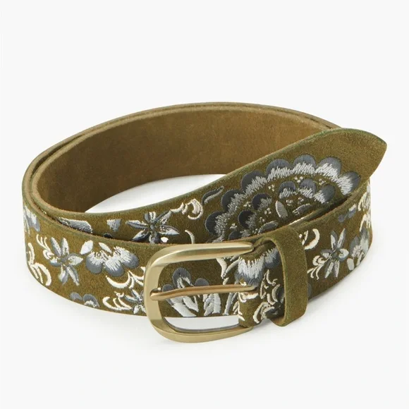 Lucky Brand Leather Suede Floral Embroidered Belt Lucky Brand Boho Floral Belt Leather Embroidered Brass  main image 3